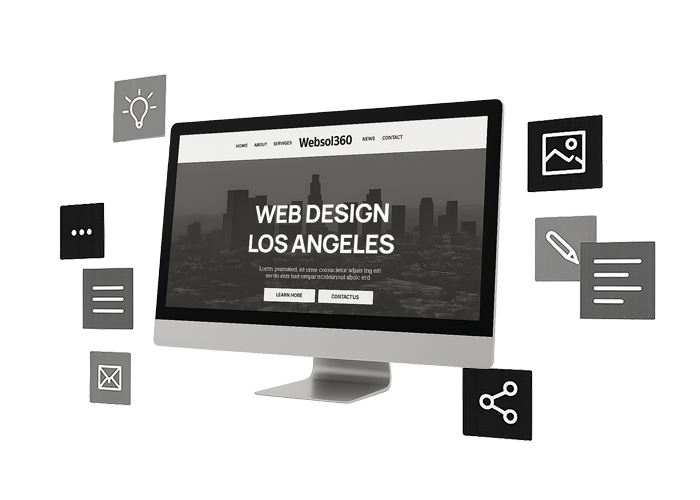Web Design Los Angeles Showing an illustration of a website designed with the city of Los Angeles CA displayed on a Mac monitor